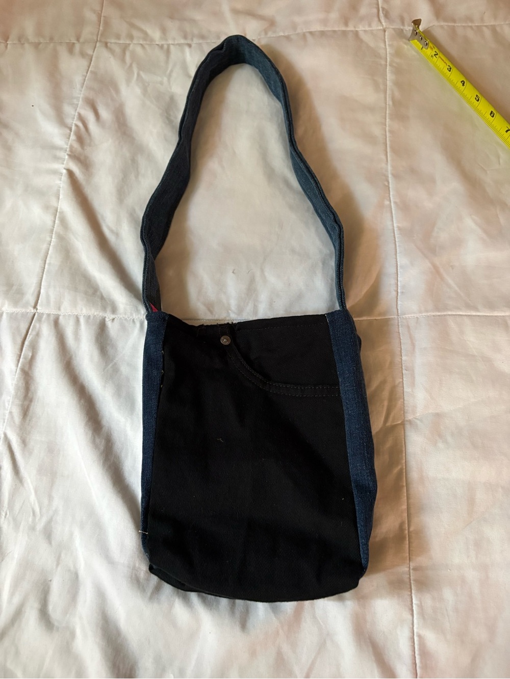 Black denim Shoulder Bag with blue Denim Trim